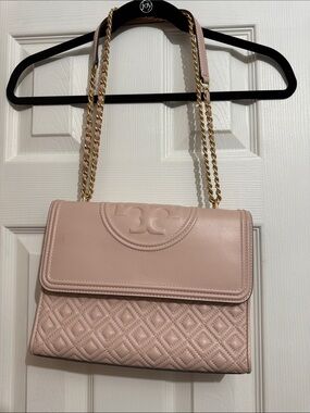 Tory Burch Blush Quilted Leather Chain Shoulder Bag